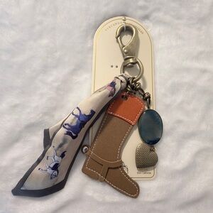 Eye Candy Keychain Charm with Tan Boot, Orange Accent, Blue Stone & Ivory Scarf